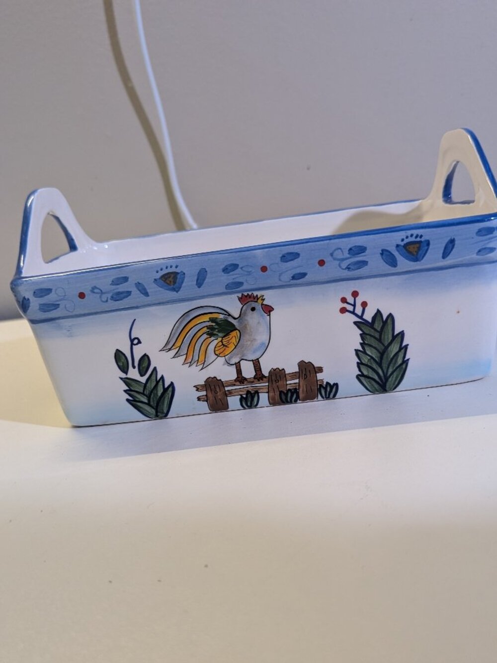 Hand-Painted Ceramic Folk Art Rooster Country-Style Dish